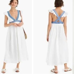 NWT J Crew Embroidered Ruffle Deep V Neck Maxi Dress